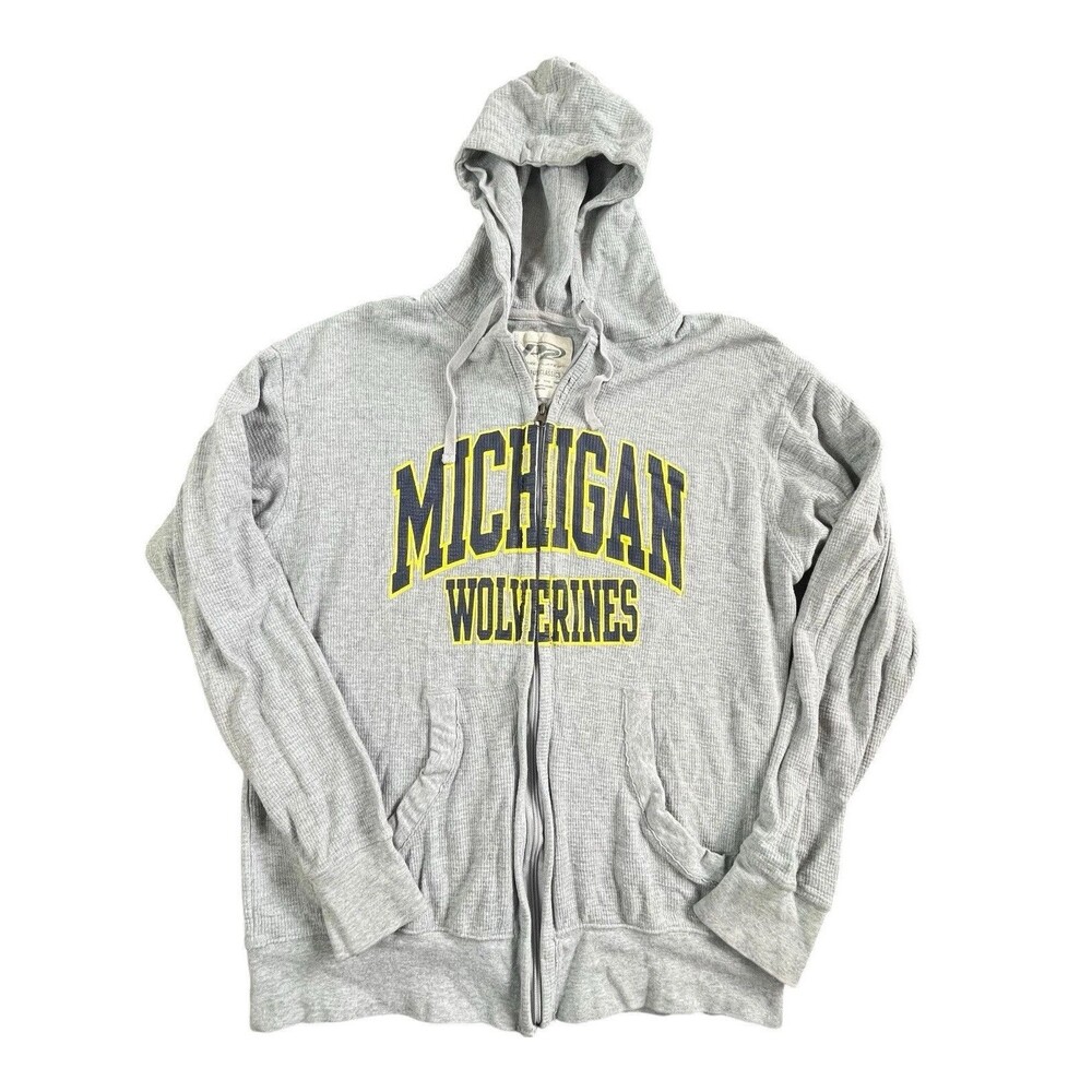 Vintage Michigan Wolverines Pro Player Mens Medium Gray Full Zip Hoodie P2 Y2K